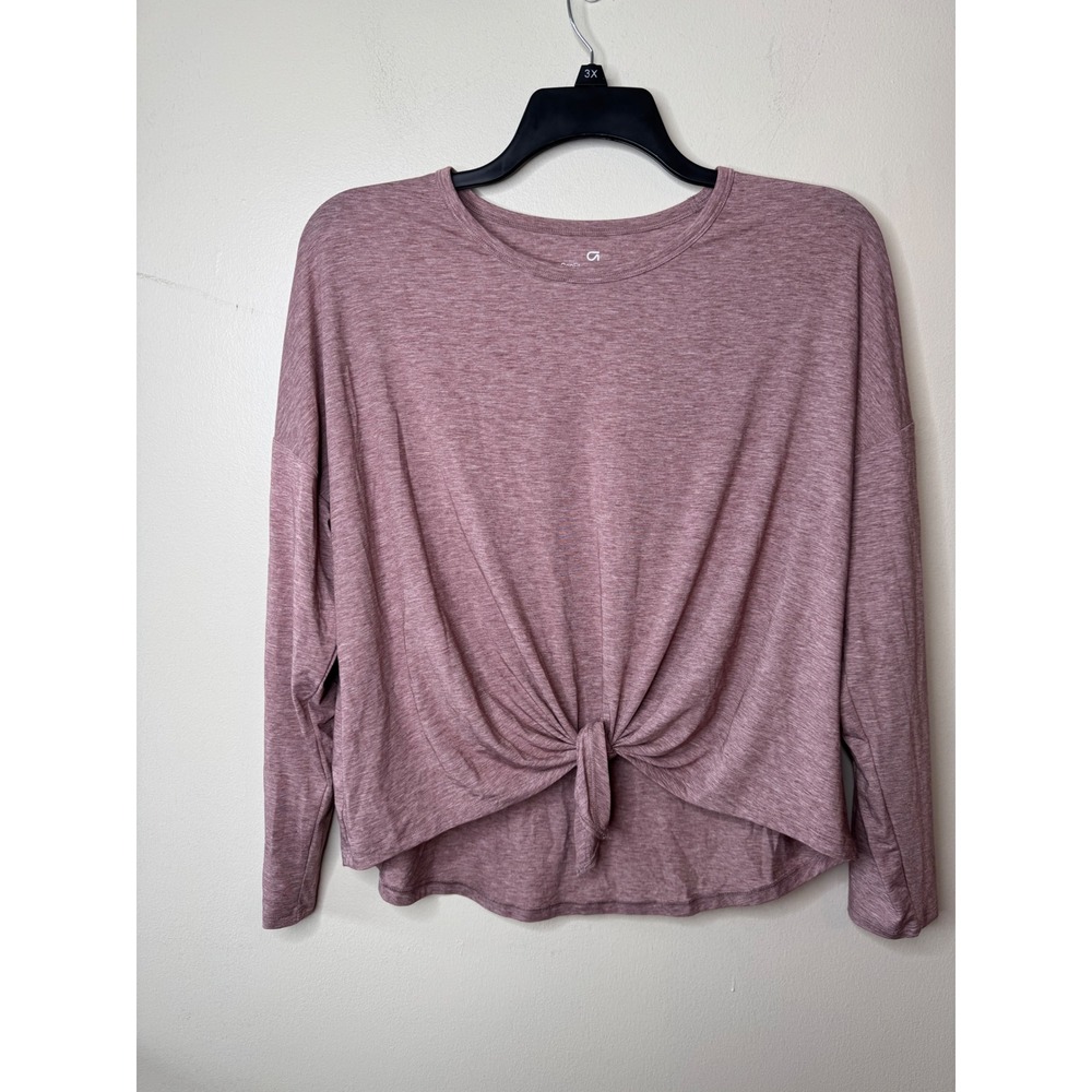 GapFit Breathe Womens XL Mauve Heather Long Sleeve Front Tie Knot Active Top